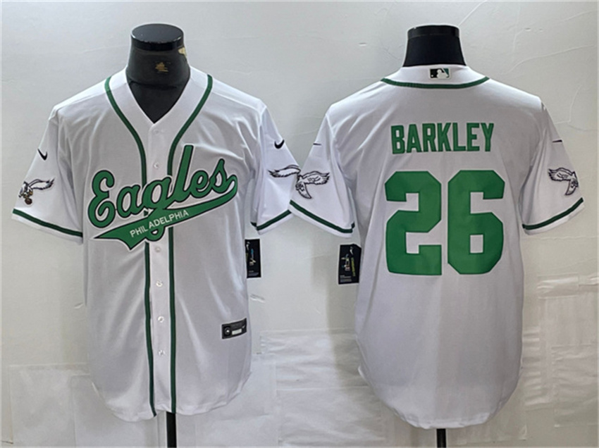 Men's White Philadelphia Eagles #26 Saquon Barkley Cool Base Stitched Baseball Jersey